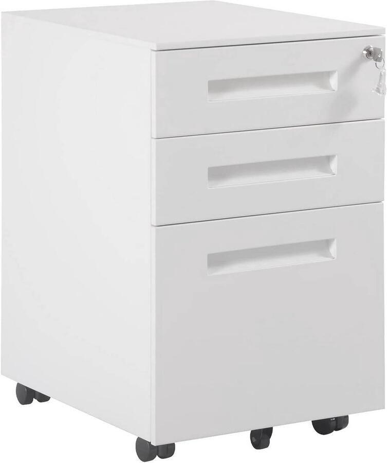 Woltu Ladeblok Bureau Rolcontainer Archiefkast Kantoorkast Opbergkast Verrijdbaar 3 Lades Veiligheidsslot Voorgemonteerd 39x45x60cm Staal Wit
