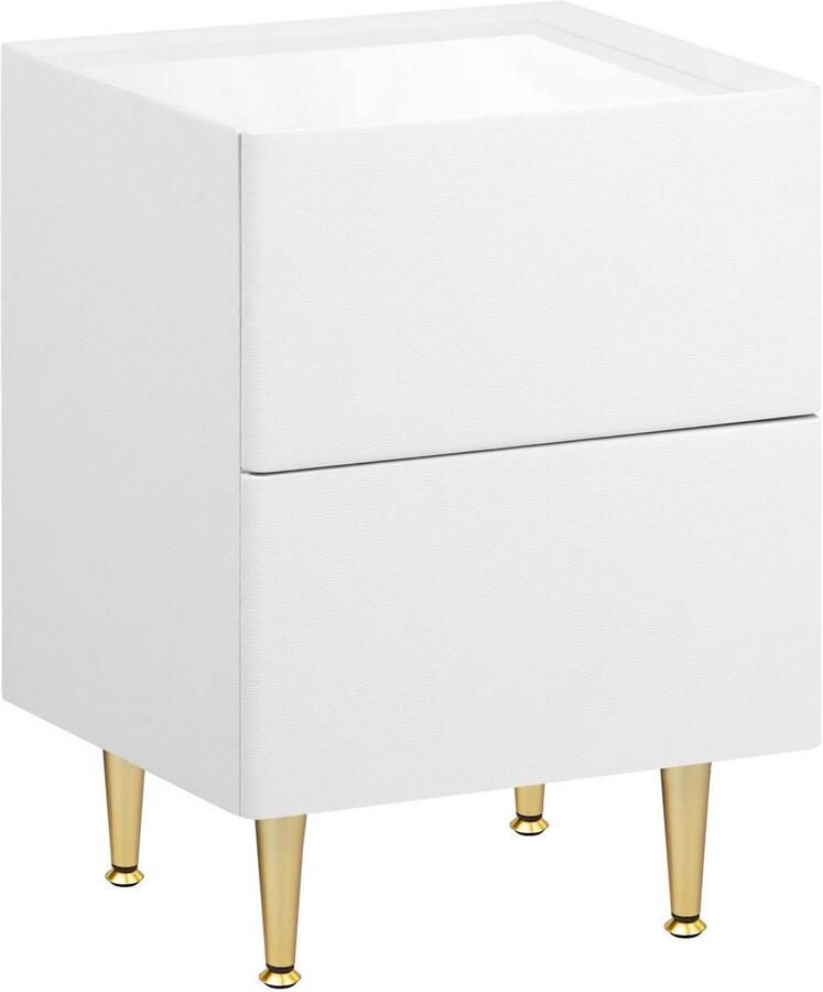 Warraich -Modern nachtkastje – hoogglans wit met gouden accenten 2 lades 35x51x40 cm