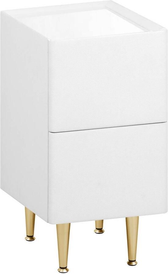 Warraich -Modern nachtkastje – wit en goud hoogglans afwerking 2 lades 25x51x40 cm