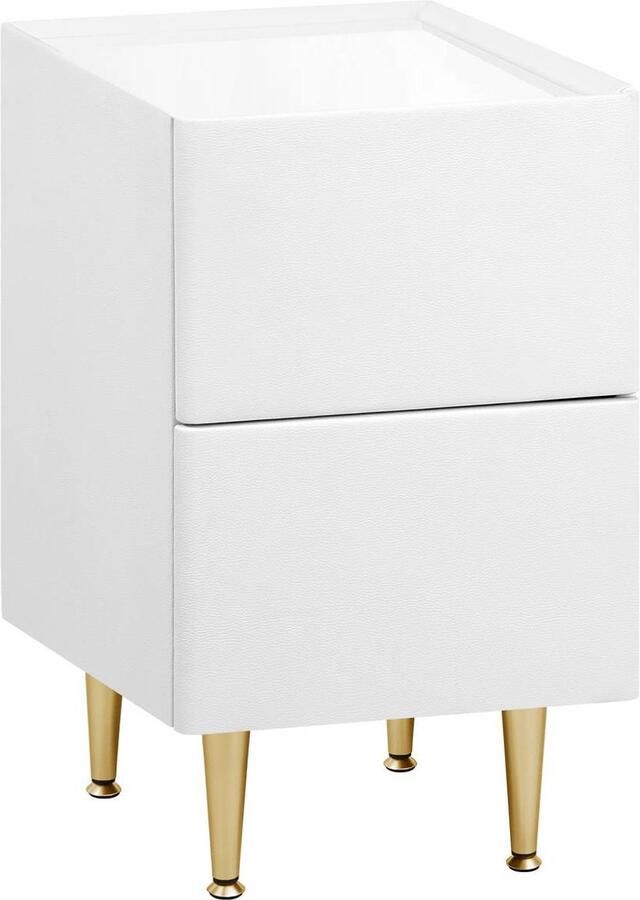 Warraich -Modern nachtkastje – wit met gouden accenten hoogglans 2 lades 30x51x40 cm