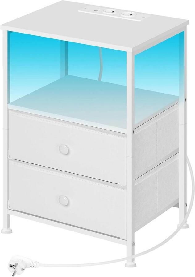 Warraich Modern wit nachtkastje van MDF – met LED-verlichting oplaadfunctie en stopcontacten