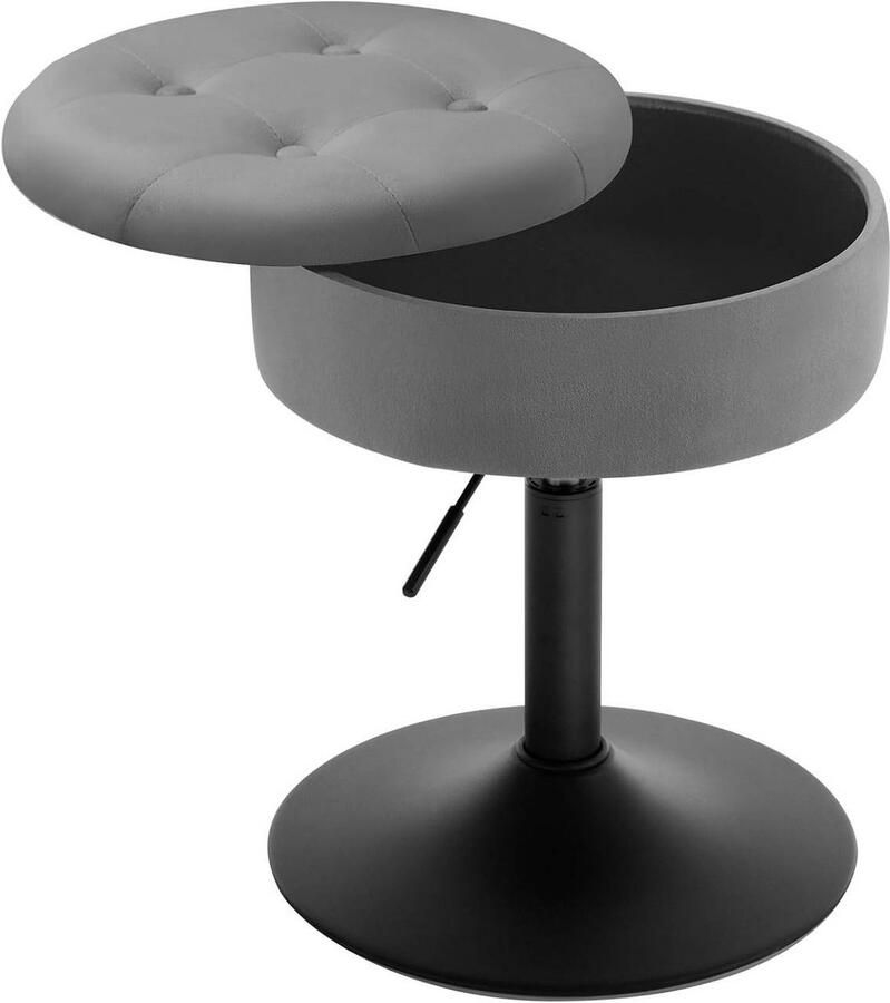 Warraich -Multifunctionele Barkruk Donkergrijs: Fluweel Inclusief Opbergruimte Verstelbaar Metalen Onderstel