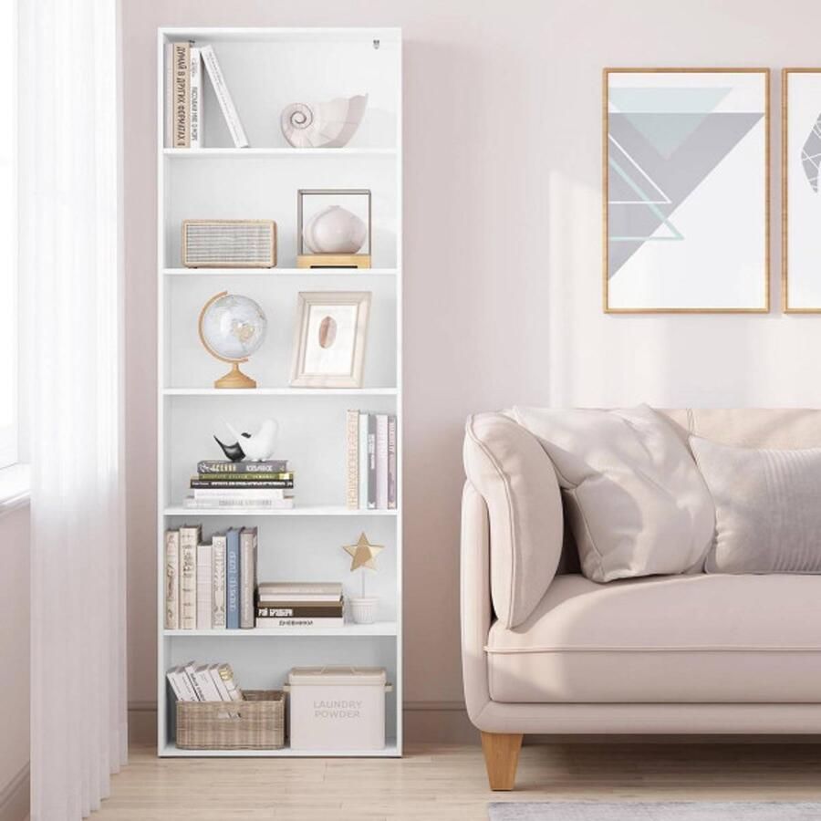 Warraich -ontwikkelaar van hoge open boekenkasten met zes verstelbare legniveaus voor flexibele opslag-Wit