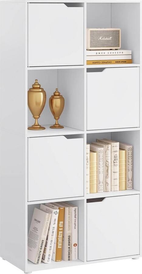 Suredeal Boekenkast met 8 Compartimenten -4 Deurtjes Kubusplank 60x120x30 cm Wit Scandinavisch Design -Praktisch