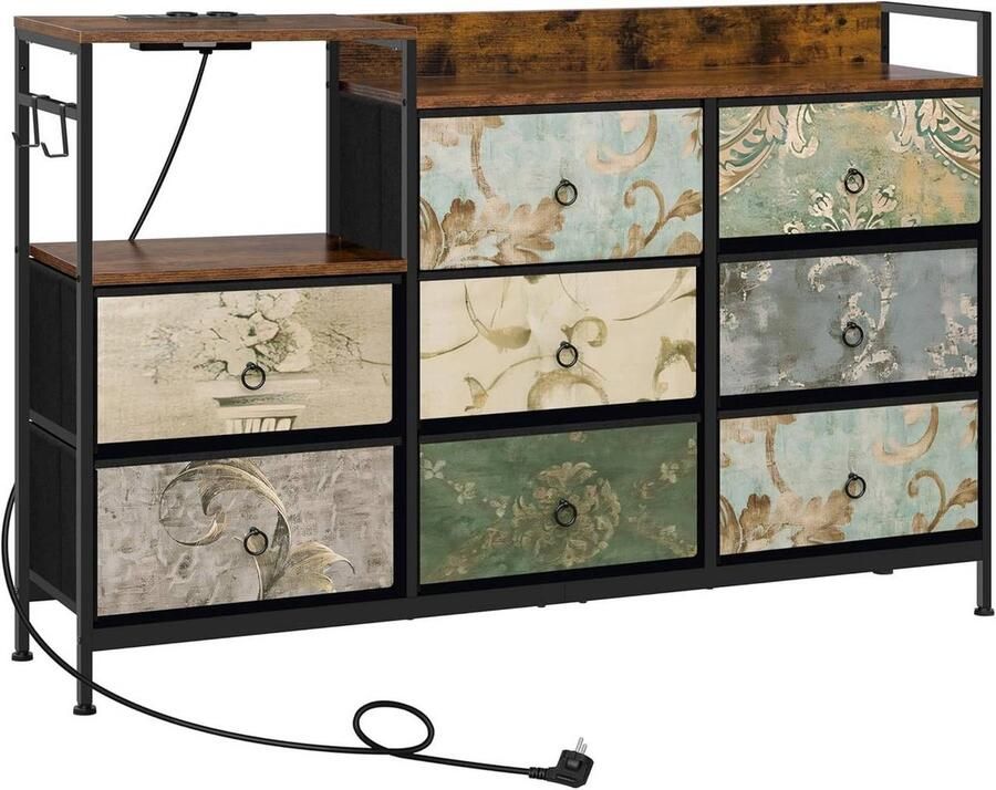 Warraich -ontwikkelaar van ladekasten met acht lades geïntegreerde stopcontacten en vintage bloemenprint