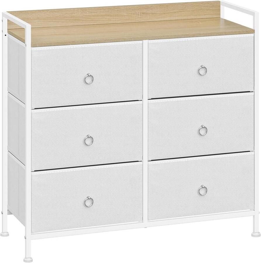 Warraich -ontwikkelaar van ladekasten met zes stoffen lades en metalen frame in industriële stijl-Wit