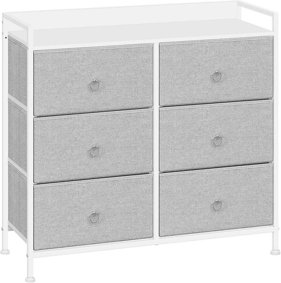 Warraich -ontwikkelaar van ladekasten met zes stoffen lades en metalen frame in industriële stijl-Lichtgrijs
