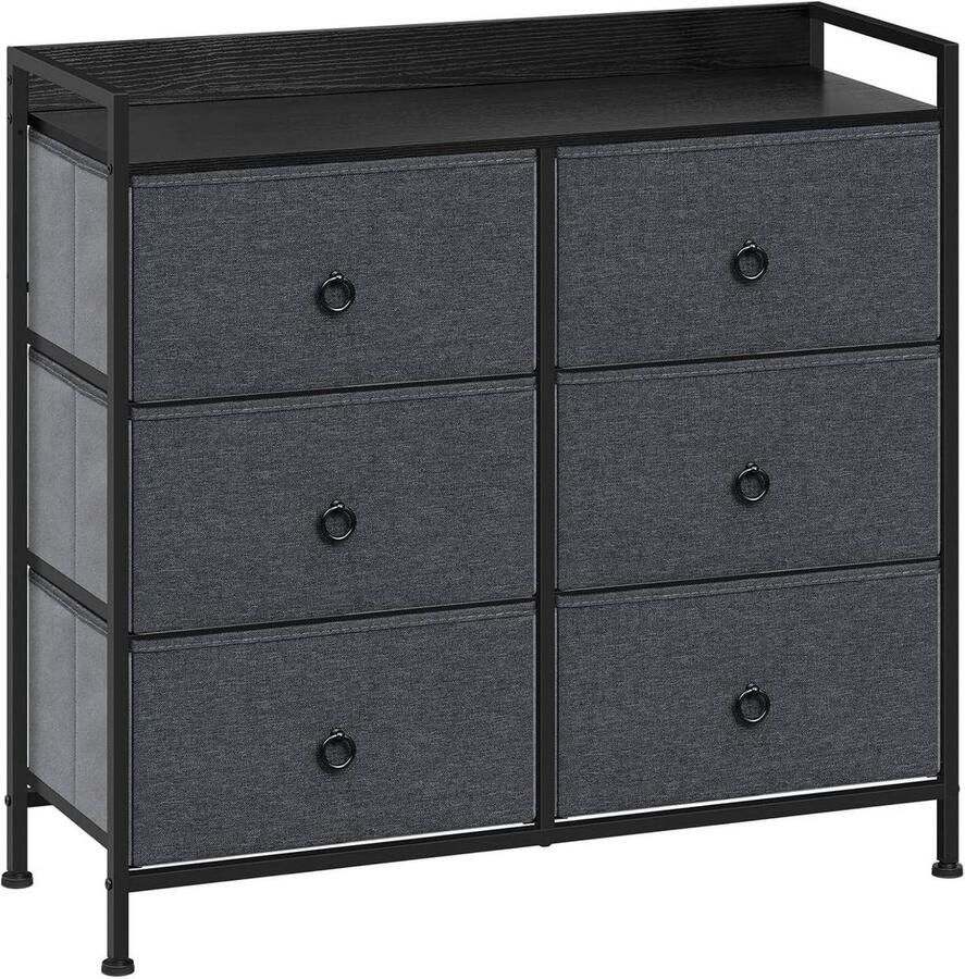Warraich -ontwikkelaar van ladekasten met zes stoffen lades en metalen frame in industriële stijl-Donkergrijs