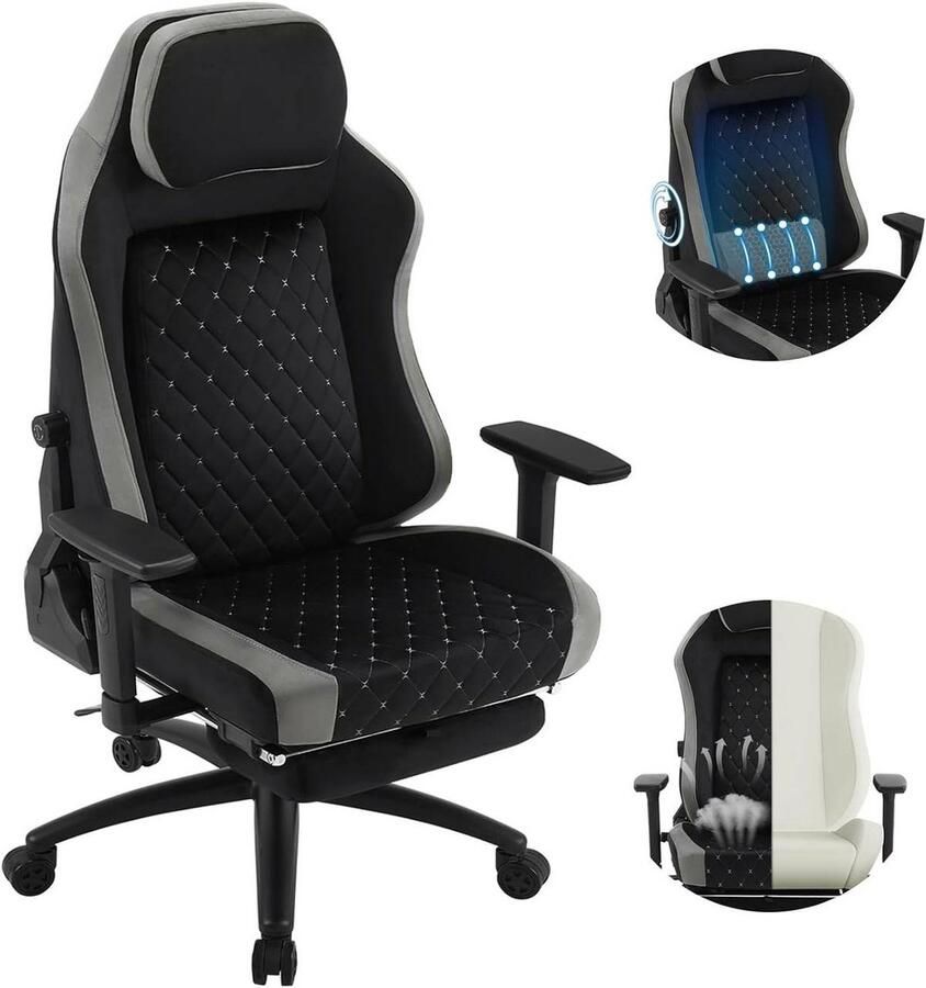 Warraich -ontwikkelaar van luxe gamestoelen en bureaustoelen met adaptieve lendensteun en fluwelen afwerking-zwart+wit