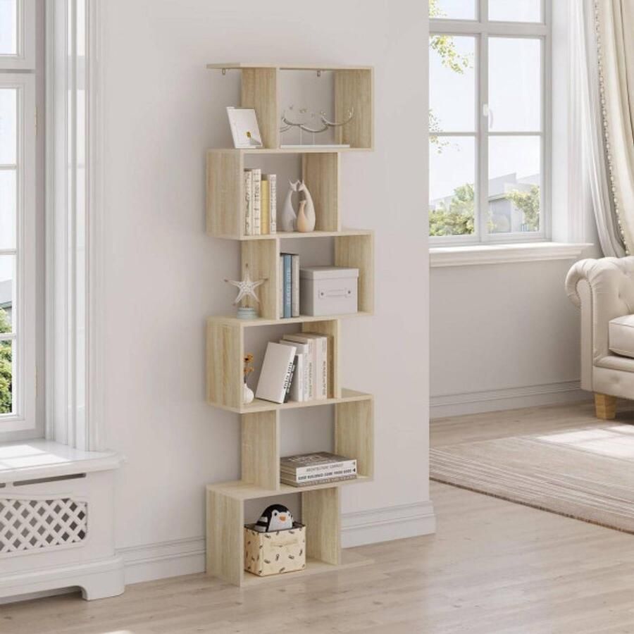 Warraich -ontwikkelaar van moderne S-vormige boekenkasten met zes niveaus en staand ontwerp-Licht eiken