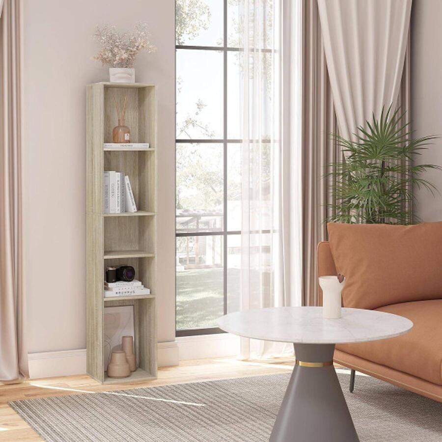 Warraich -ontwikkelaar van open boekenkasten met vijf kubusvakken en scheidingsfunctie in bewerkt hout-Licht eiken