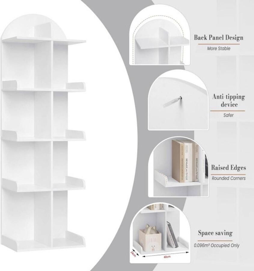 Warraich -ontwikkelaar van open staande boekenkasten met tien legplanken verdeeld over vijf niveaus in witte uitvoering
