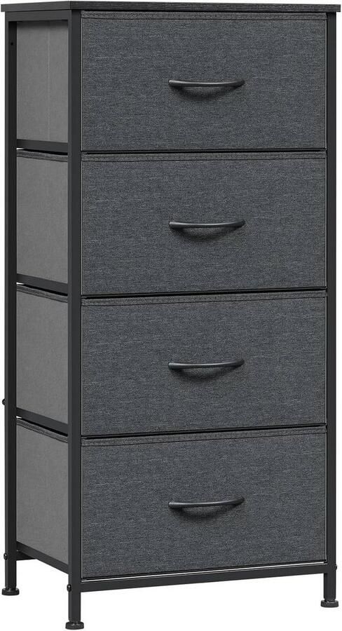 Warraich -ontwikkelaar van smalle ladekasten met vier stoffen lades in industriële stijl-zwart + donkergrijs