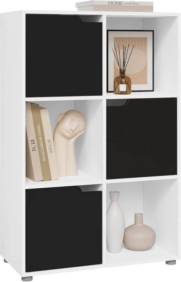 Warraich -ontwikkelaar van staande boekenkasten met drie deuren en zes vakken in houtmateriaal-Wit