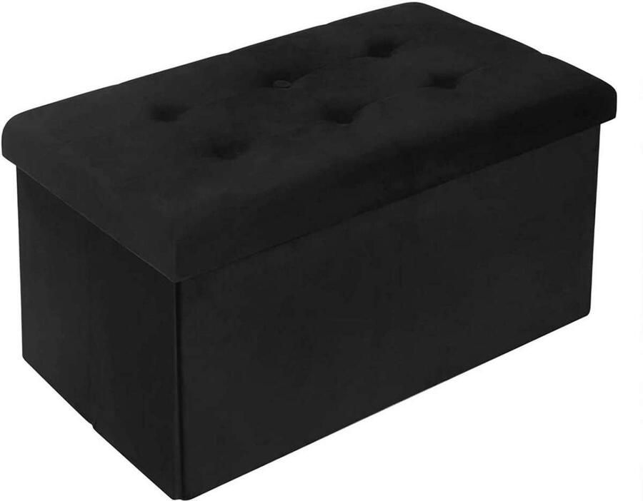 Warraich -Opvouwbare Bank Fluwelen Opbergbank met Zitting Stijlvolle Voetenbank Zwart