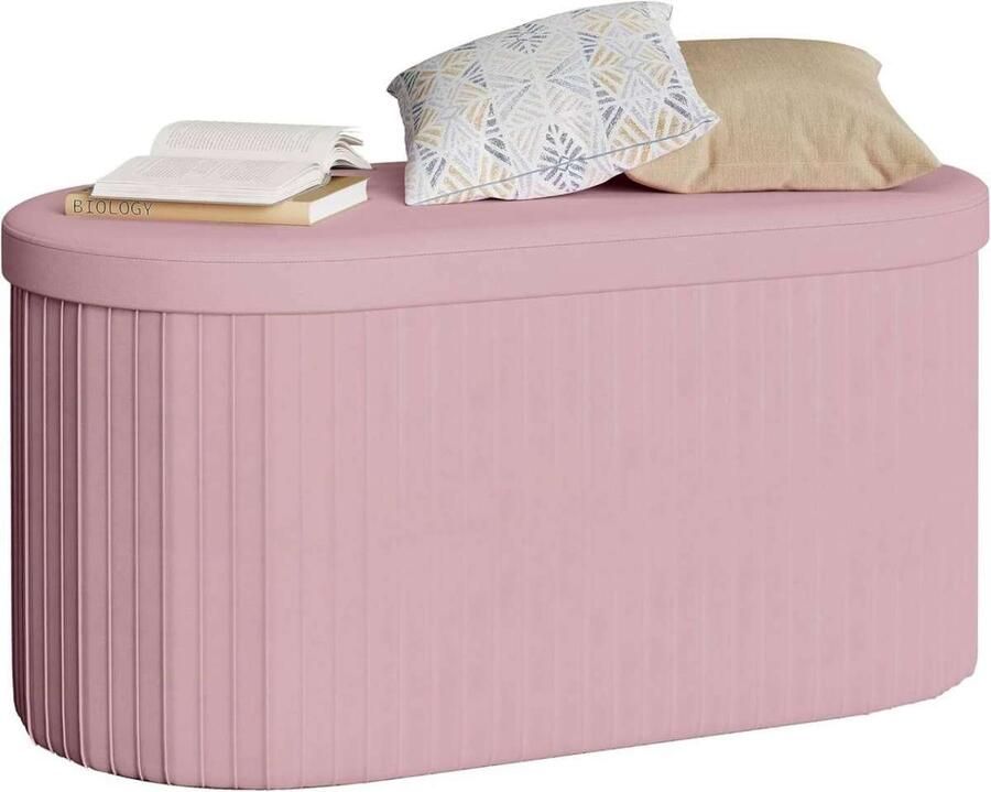 Warraich -Opvouwbare Fluwelen Opbergpoef Voetenbank met Deksel en Opbergruimte MDF 76x38x38 cm Roze