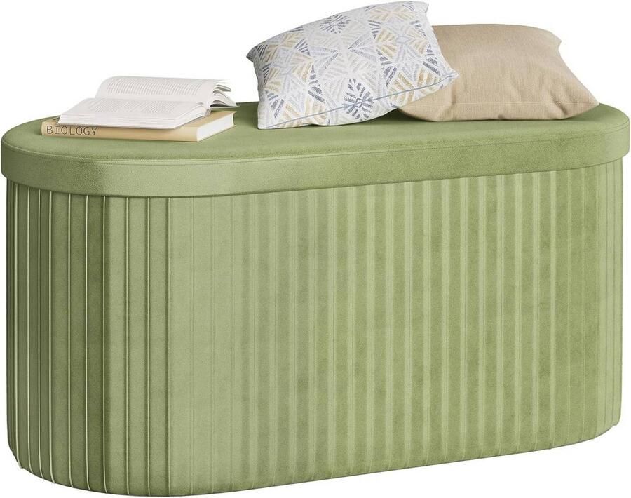 Warraich -Opvouwbare Fluwelen Opbergpoef Voetenbank met Deksel en Opbergruimte MDF 76x38x38 cm Groen