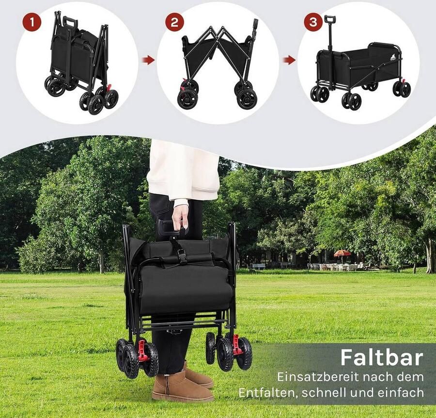 Warraich -Opvouwbare Handkar met Remmen Trolley met Laadvermogen tot 80 kg Zwart