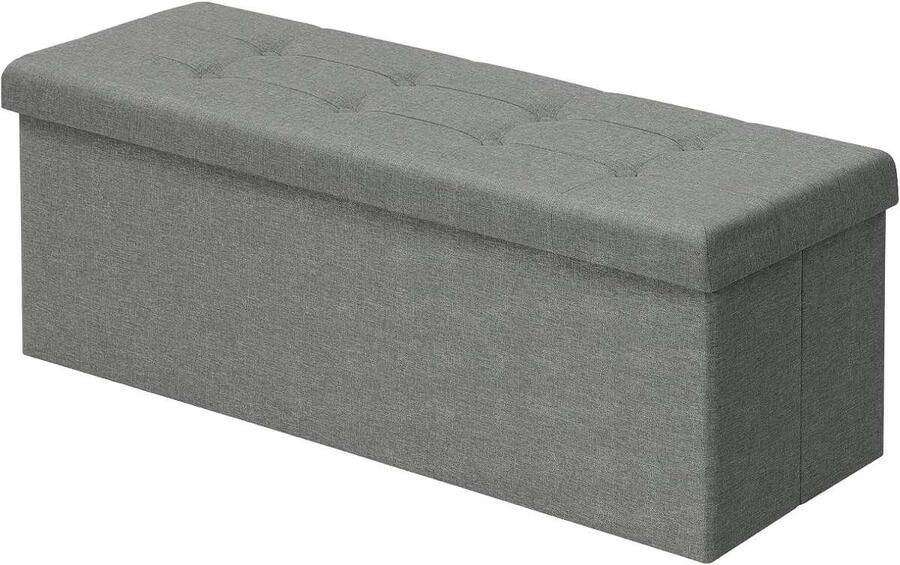Warraich -Opvouwbare Opbergkruk Gevoerde Bank met Linnen Bekleding Donkergrijs en Lichtgrijs