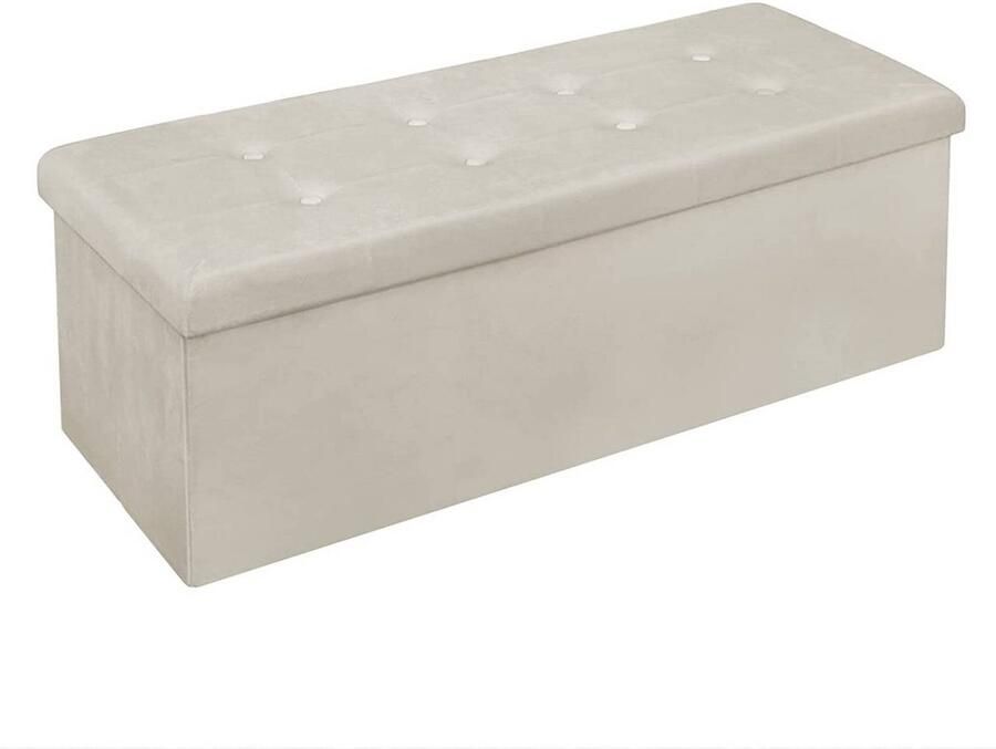 Warraich -Ottomaanse Bank: Opvouwbare Kruk met Opbergruimte Afneembaar Deksel en Fluwelen Bekleding Crèmewit