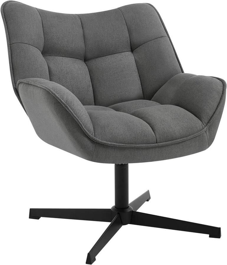 Warraich -Relaxfauteuil: 360° Draaibare Gestoffeerde Loungestoel met Donkergrijze Linnen Bekleding