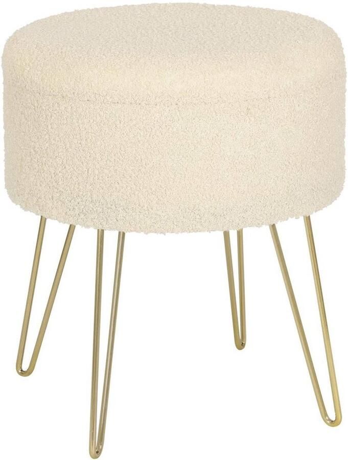 Warraich -Ronde Ottoman Kruk Opbergruimte en Zachte Teddyfleece Zitting Metalen Poten Crème