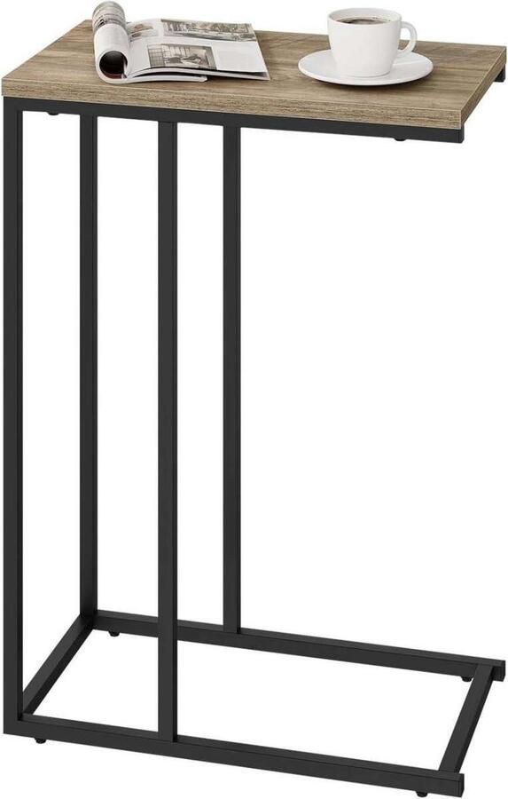 Warraich -Salontafel in Grijze Houtlook met Metalen Frame – Veelzijdig als Bijzettafel of Nachtkastje