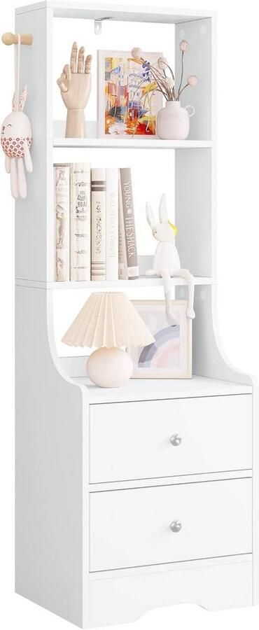 Suredeal Nachtkastje 37x114x30 cm E1 MDF Wit 2 Lades 3 Open Vakken -Haak Multifunctioneel