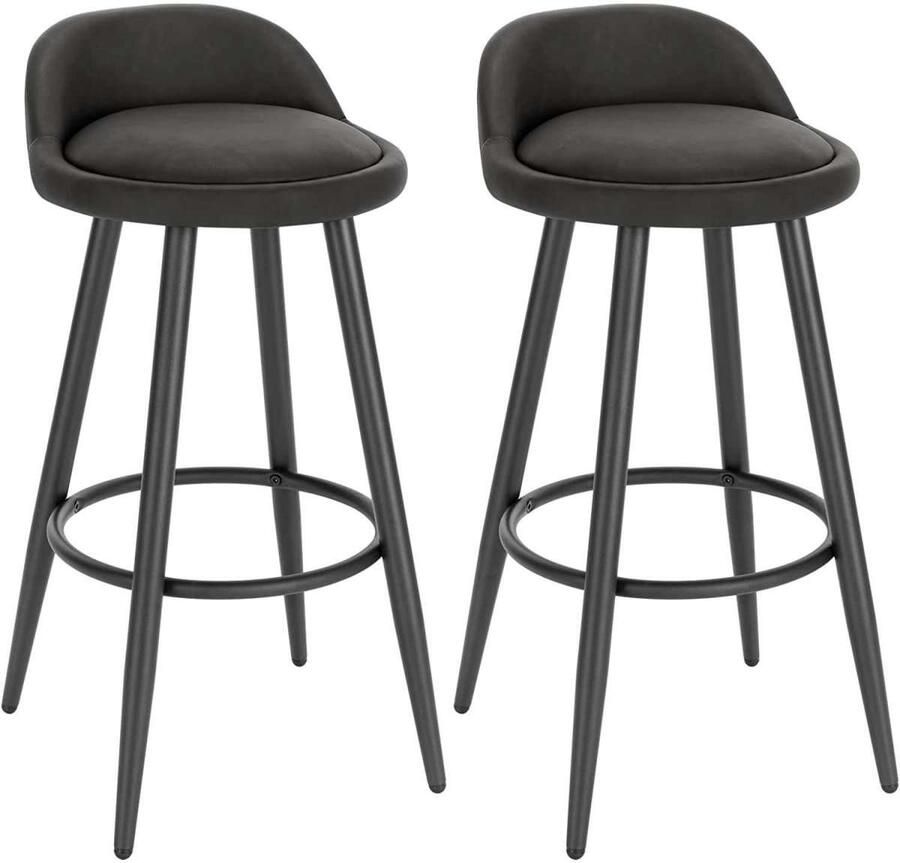 Warraich -Set van 2 Antraciet Barkrukken: Comfortabele Barstoelen met Duurzame Kunstlederen Bekleding