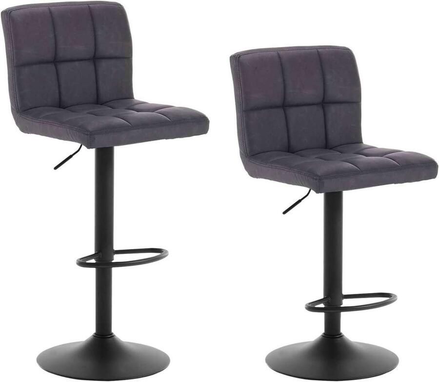 Warraich -Set van 2 Antraciete Barkrukken: Stijlvolle Barstoelen met Rugleuning in Authentieke Antieke Leerlook