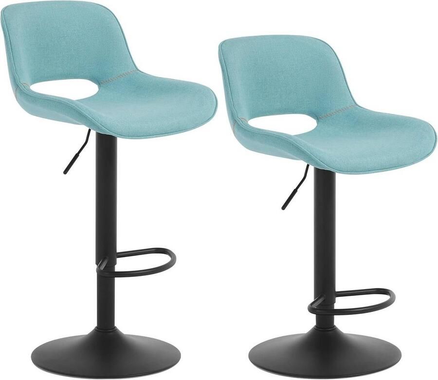 Warraich -Set van 2 barkrukken – in hoogte verstelbaar met voetensteun linnen bekleding blauw