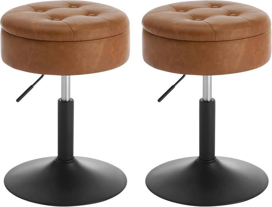 Warraich -Set van 2 barkrukken met opbergruimte – draaibaar in hoogte verstelbaar kunstleer bruin