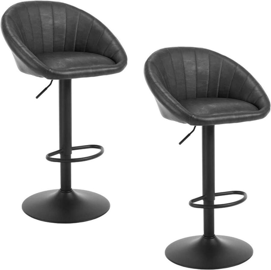 Warraich -Set van 2 barkrukken met rugleuning – in hoogte verstelbaar draaibaar imitatieleer & metaal antraciet