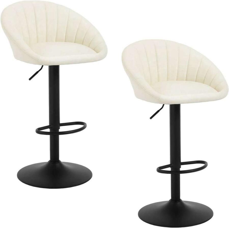 Warraich -Set van 2 barkrukken met rugleuning – in hoogte verstelbaar draaibaar imitatieleer & metaal beige