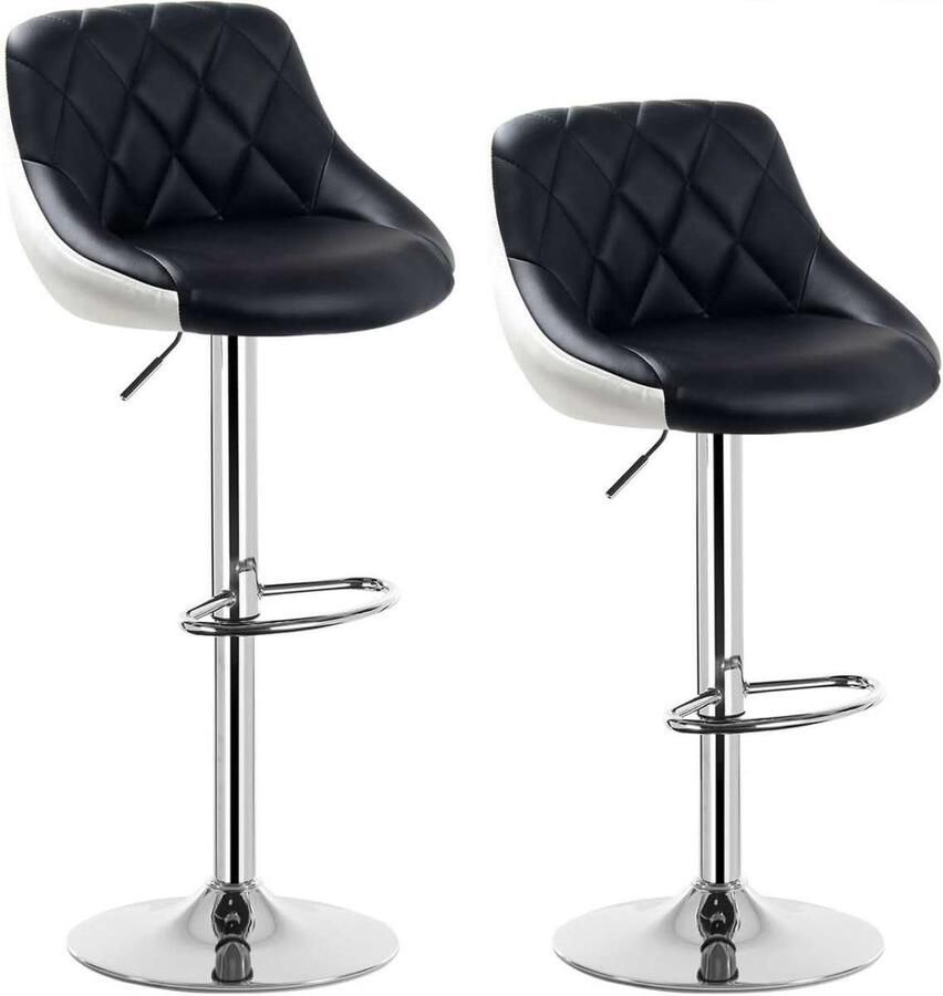 Warraich -Set van 2 barkrukken – Zwart wit kunstleer met verchroomd stalen frame