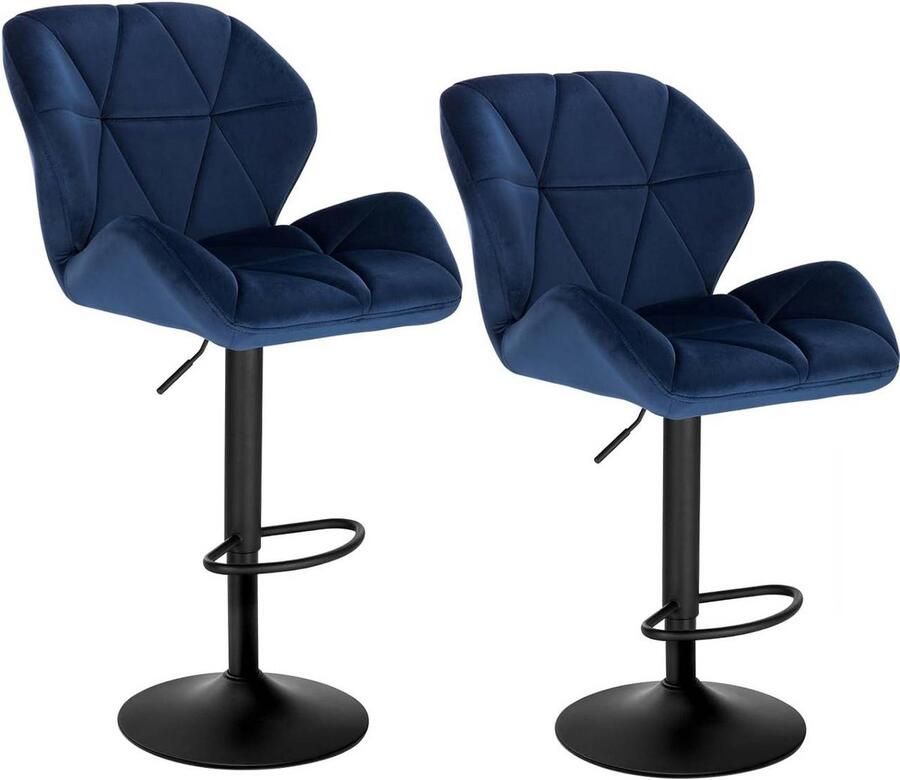 Warraich -Set van 2 Blauwe Fluweel Design Barkrukken: Met Comfortabele Rugleuning In Hoogte Verstelbaar en Volledig Draaibaar
