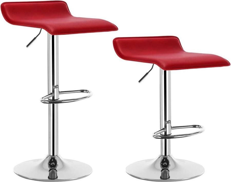 Warraich -Set van 2 Bordeaux Rode Barkrukken: Onderhoudsvriendelijk Kunstleer met Verchroomd Stalen Onderstel en Antisliprubber