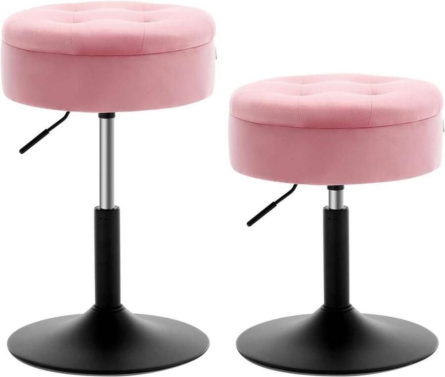 Warraich -Set van 2 Compacte Roze Barkrukken: Fluweel Opbergruimte Verstelbaar Metalen Frame