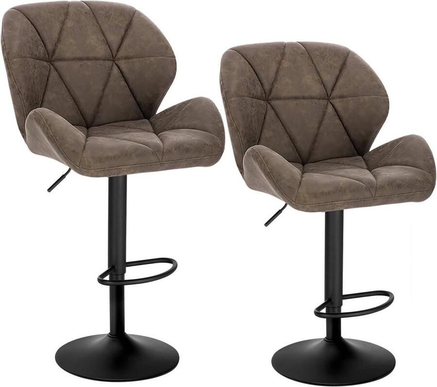 Warraich -Set van 2 Donkerbruine Barkrukken: Comfortabele Barstoelen met Rugleuning en Duurzame Kunstlederen Bekleding