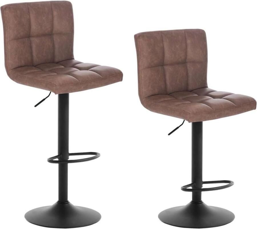 Warraich -Set van 2 Donkerbruine Barkrukken: Stijlvolle Barstoelen met Rugleuning in Authentieke Antieke Leerlook