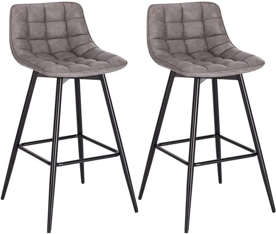 Warraich -Set van 2 Donkergrijze Design Barkrukken: Stijlvolle Barstoelen met Comfortabele Voetsteun en Robuuste Metalen Poten