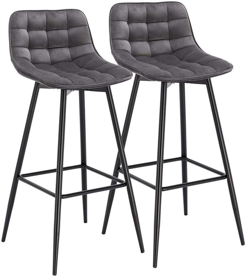 Warraich -Set van 2 Donkergrijze Fluweel Design Barkrukken: Stijlvolle Balie- en Bistrokrukken met Comfortabele Voetsteun en Robuust Metalen Frame