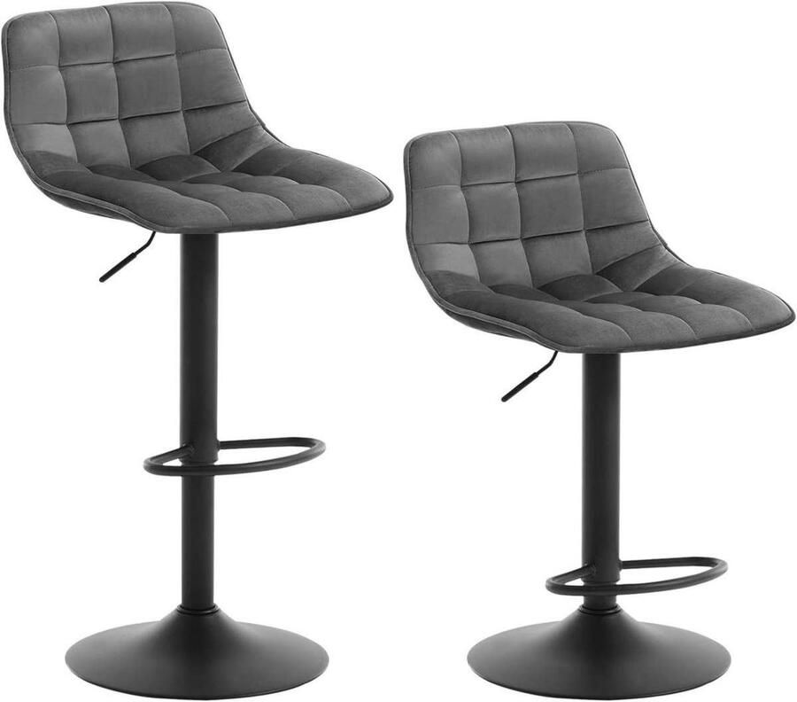 Warraich -Set van 2 Donkergrijze Fluweel-Metalen Barkrukken: Stijlvolle Bistrokrukken met Comfortabele Rugleuning