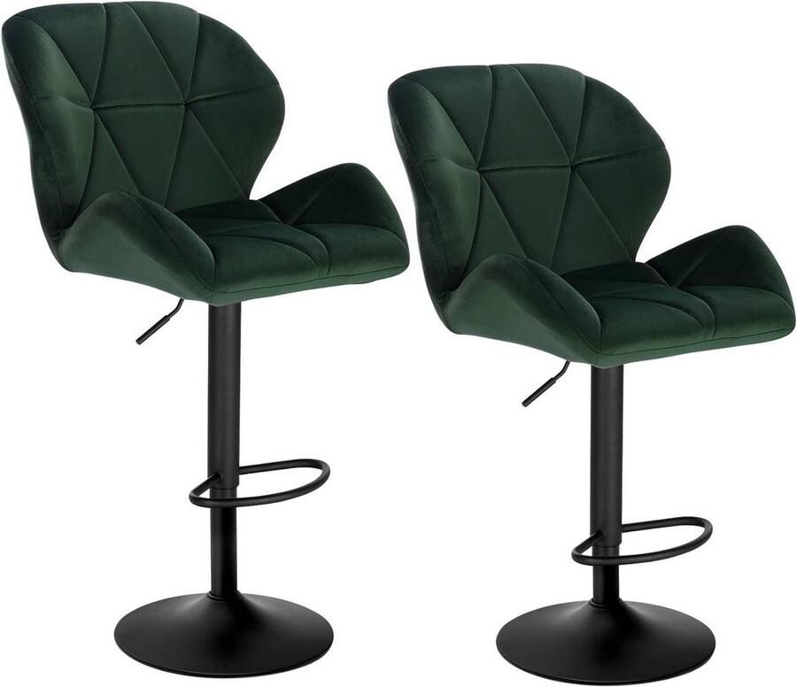 Warraich -Set van 2 Donkergroene Fluweel Design Barkrukken: Met Comfortabele Rugleuning In Hoogte Verstelbaar en Volledig Draaibaar