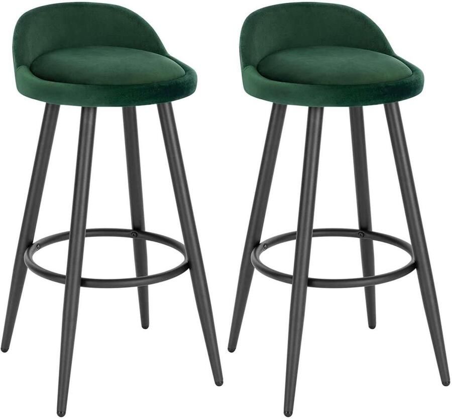 Warraich -Set van 2 Donkergroene Fluweel-Metalen Barkrukken: Stijlvolle Bistrokrukken met Comfortabele Voetsteun en Robuust Ontwerp