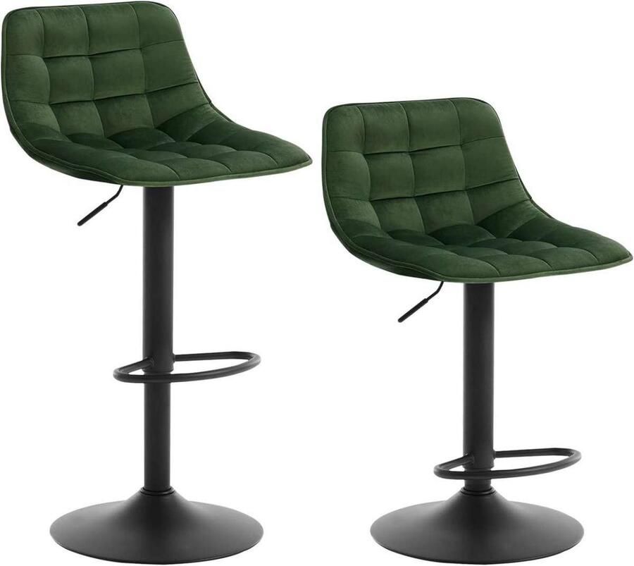 Warraich -Set van 2 Donkergroene Fluweel-Metalen Barkrukken: Stijlvolle Bistrokrukken met Comfortabele Rugleuning