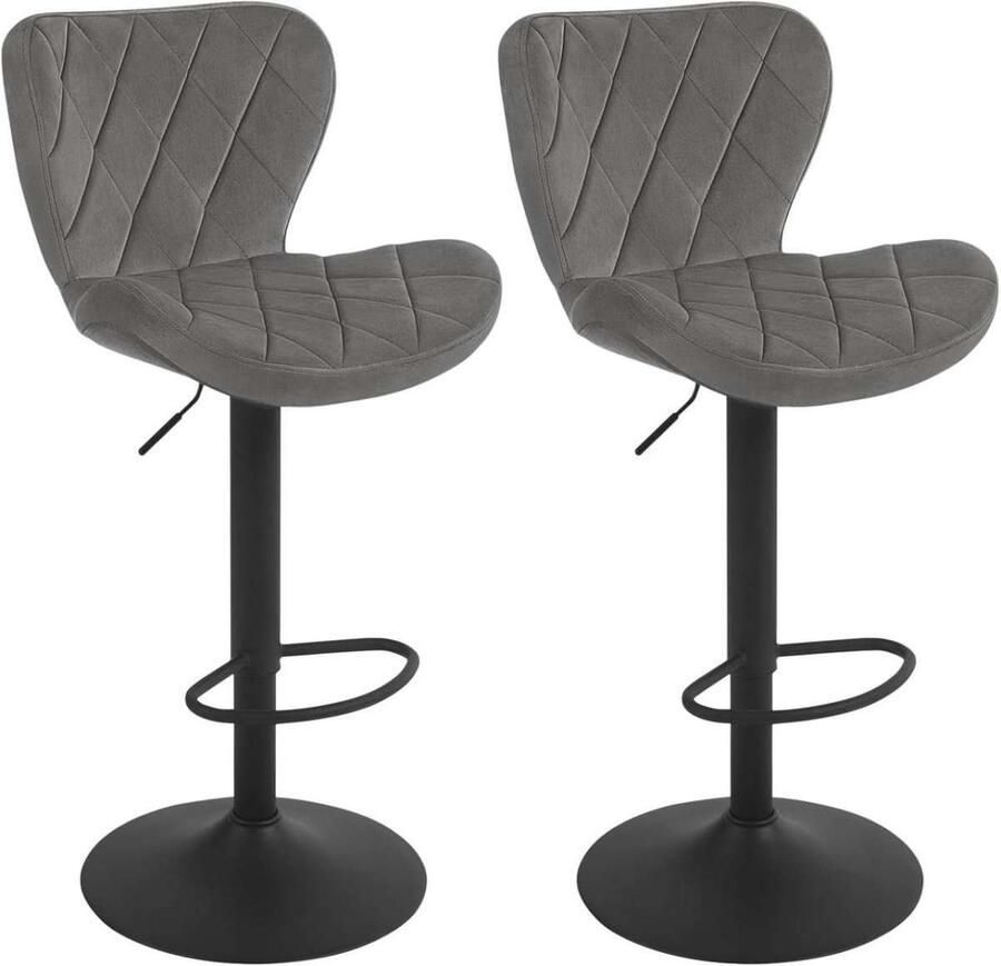 Warraich -Set van 2 draaibare barkrukken – fluweel donkergrijs ergonomisch design verstelbare zithoogte