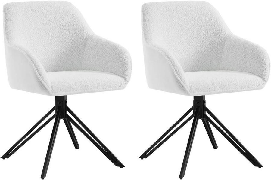 Warraich Set van 2 Draaibare Eetkamerstoelen – Ergonomisch Ontwerp – Met Armleuningen – Wit