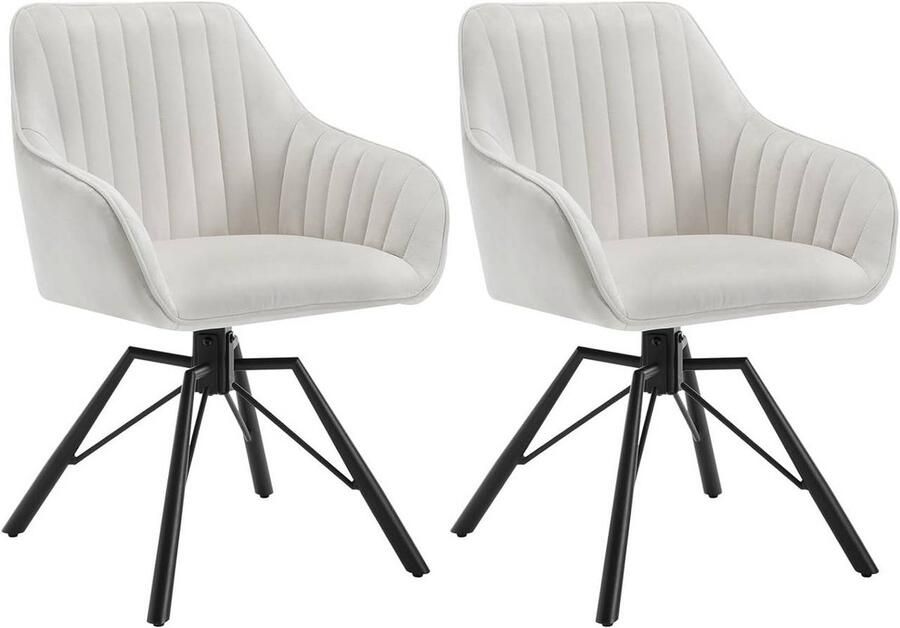Warraich Set van 2 Draaibare Eetkamerstoelen – Fluwelen Fauteuils – Metalen Poten – Crème