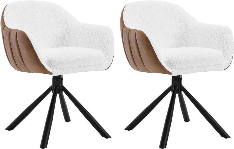 Warraich Set van 2 Draaibare Eetkamerstoelen – Witte Chenille Bekleding Lounge Design met Metalen Poten